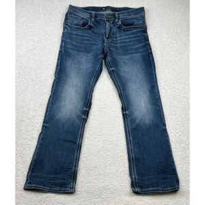 BKE Jake Straight Mens Blue Medium Wash Jeans 36x30 Stretch Denim Whisker Fade